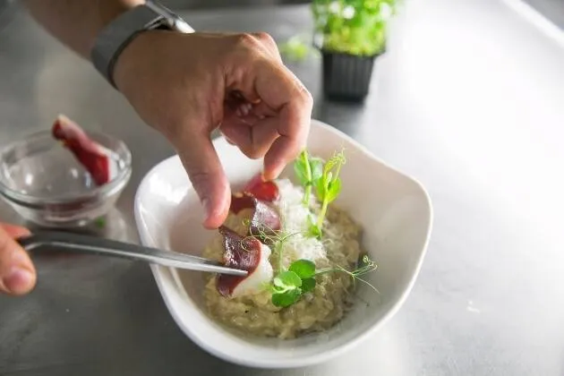 Arroz cremoso de boletus con jamón de pato